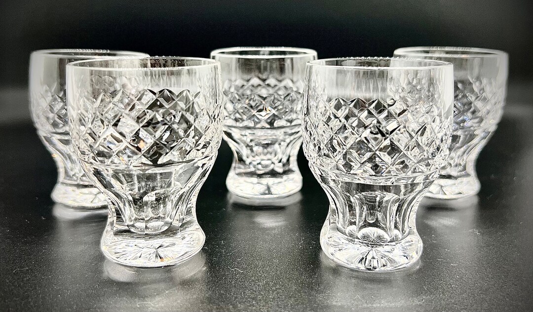 ANTIQUE SHOT GLASSES 5 Victorian Tumblers Waist Cut Crystal Vintage
