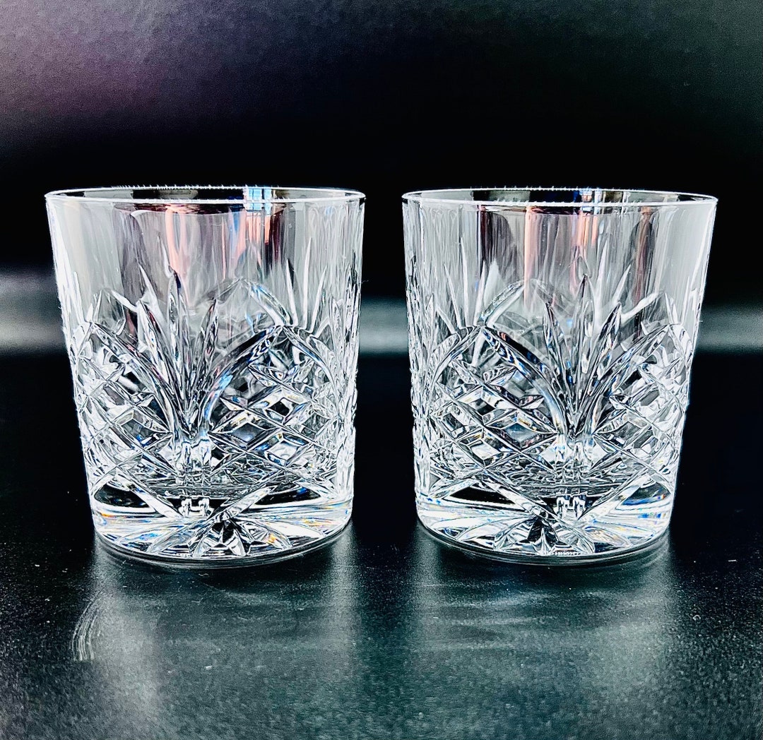 EDINBURGH CRYSTAL Old Fashioned Glasses, 2 Vintage Cut Crystal Whiskey