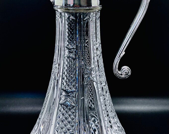 ANTIQUE CLARET DECANTER, Vintage Glass Pitcher With Silver Plated Lid