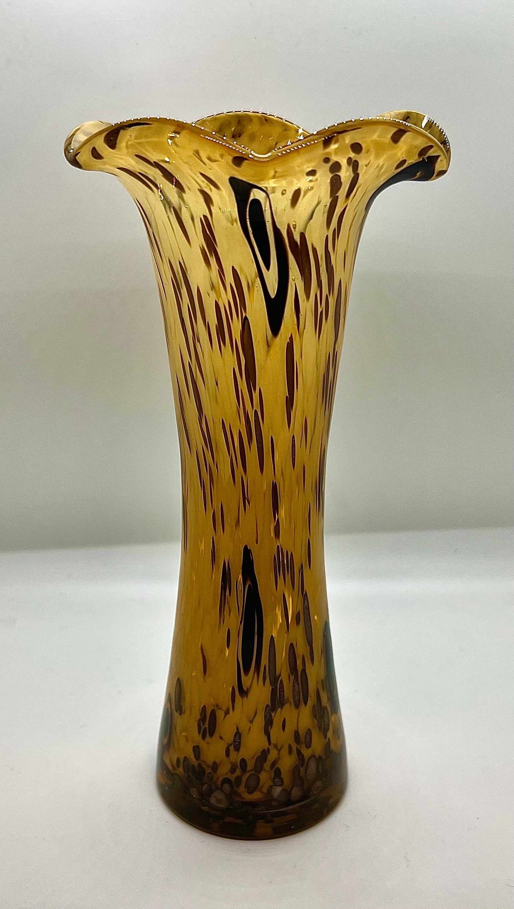 GLASS ART VASE Vintage Amber Glass Vase Copper Spatter Vase Mid Century