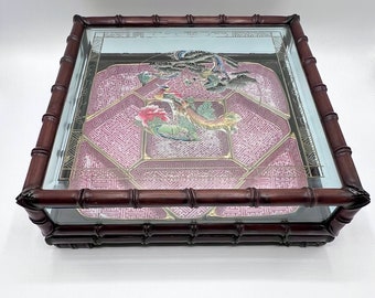 Juego de entremeses de porcelana china vintage: bandeja de madera y vidrio