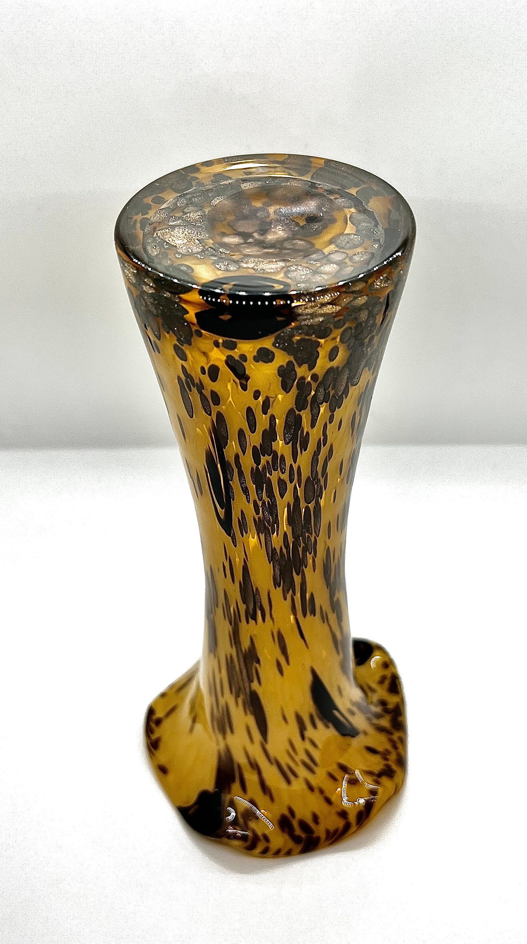 GLASS ART VASE Vintage Amber Glass Vase Copper Spatter Vase Mid Century