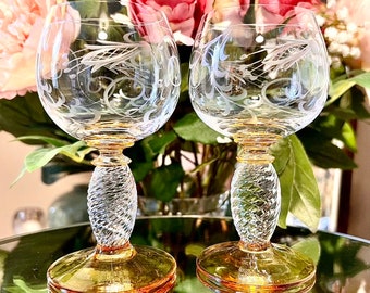 Set 2 Römer Pieroth Port Gläser | Bernstein Citrin Geätzte Cordials