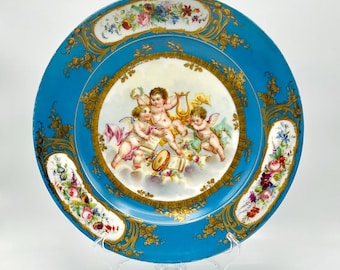 Antique Signed Sevres Type Porcelain Cobalt Ground Hand Painted
