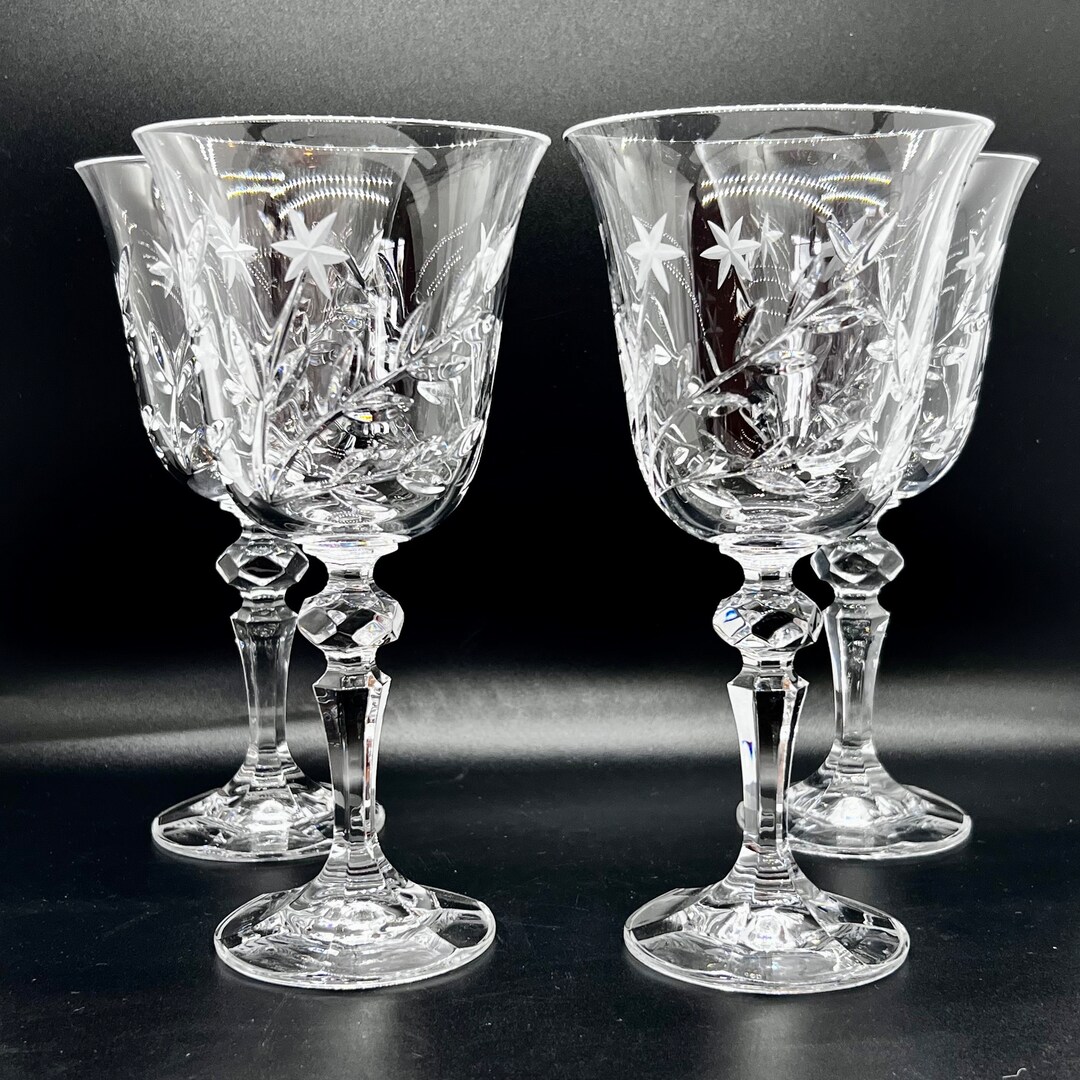 VINTAGE BOHEMIA CRYSTAL Wine Glasses, Ball Stemmed White Wine Glasses