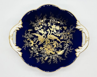 VINTAGE COALPORT DISH | Coalport Cairo plate | Coalport serving Dish | Blue Gilded porcelain dish | Vintage porcelain Twin Handled dish