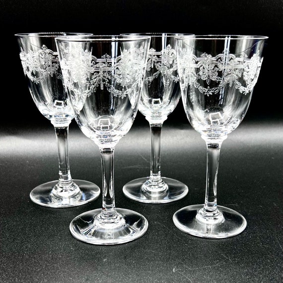 Antike Geätzte Sherry Gläser: Vintage Französischer Stil Barware