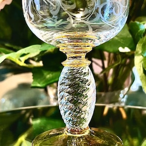 Vintage Theresienthal Amber Etched Wine Cordial Glass: Pieroth Roemer