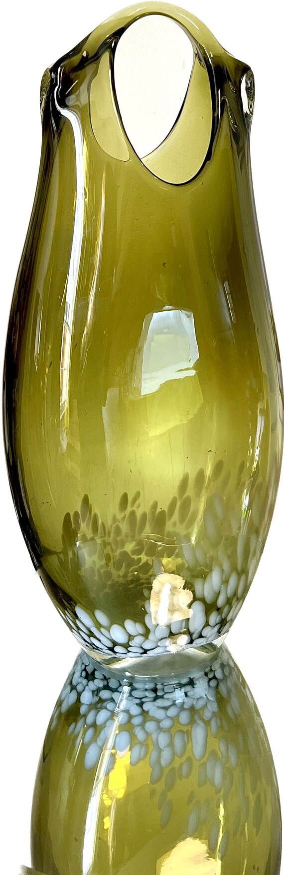 ミッドセンチュリーグリーンアートガラス花瓶：ムラーノスタイルの