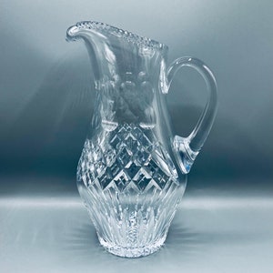 Large Crystal pitcher, vintage lead crystal water pitcher jug, Tall cut crystal Sangria jug, star cut to base, fifties style barware, h28 cm
