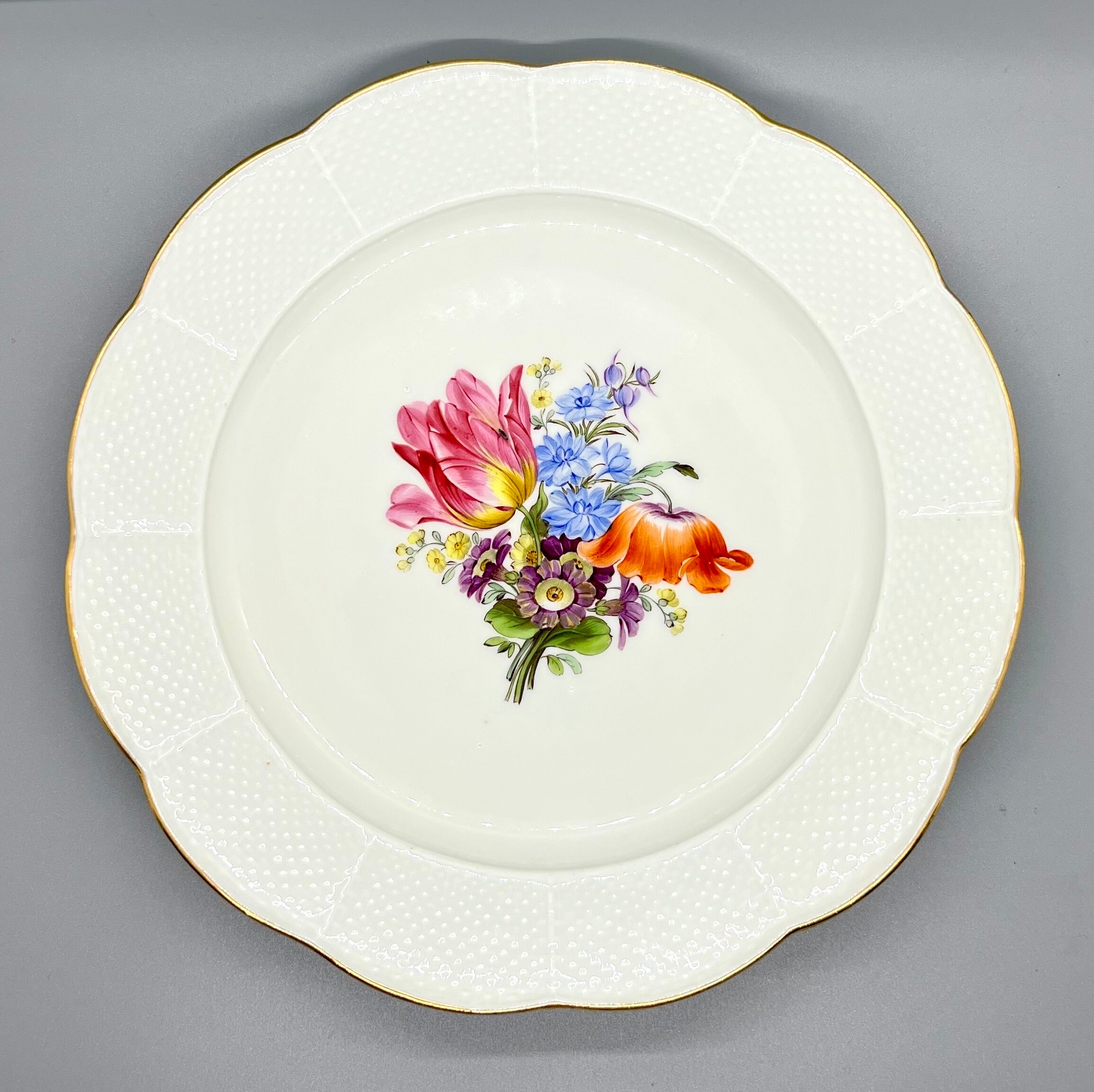 アンティーク マイセン プレート、マイセン磁器、手描きの花