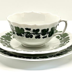 Antique Meissen Gilded Tea Set Trio: Green Ivy Vine Cake Plate, c.1900
