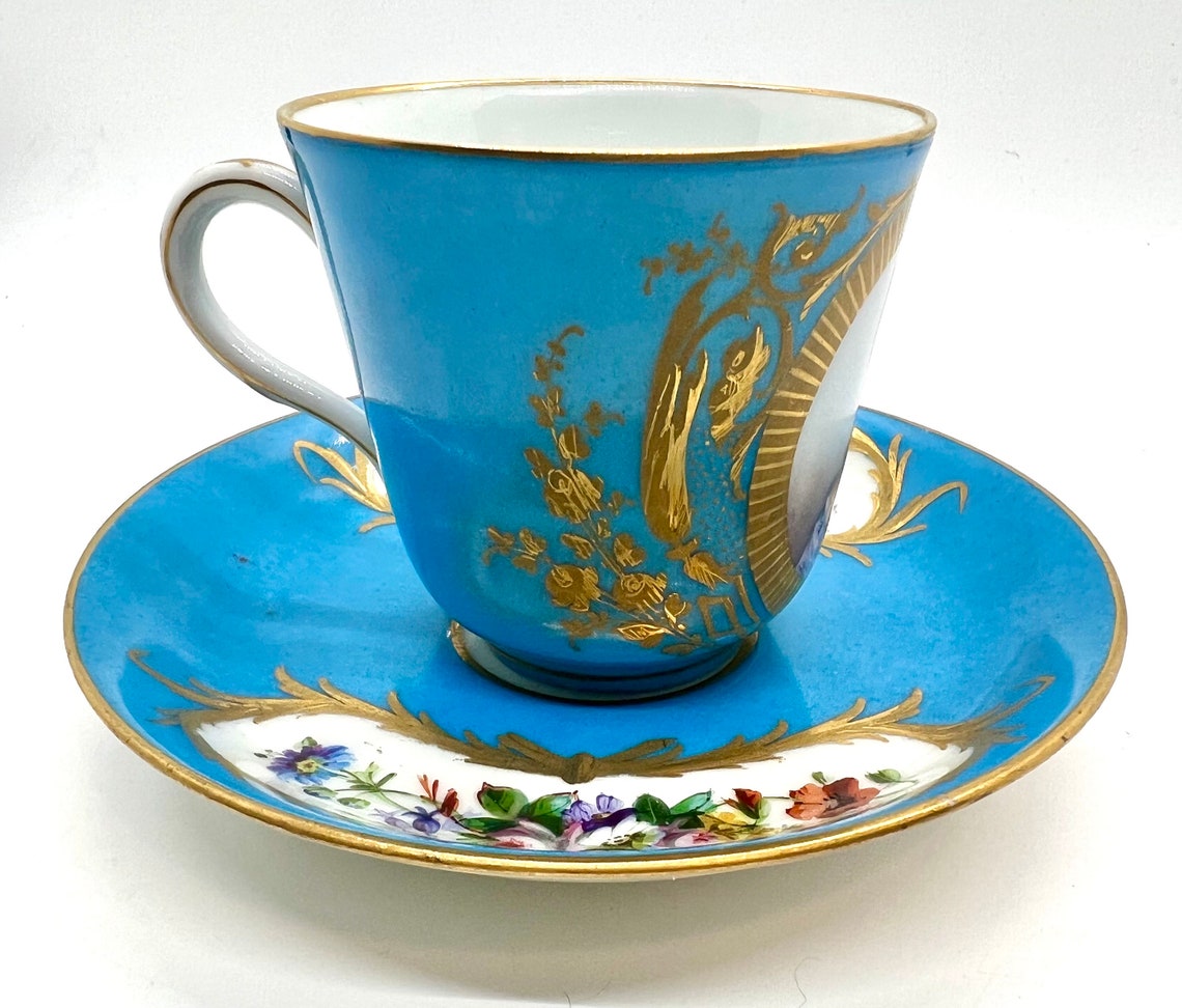 ANTIQUE SEVRES PORCELAIN Cup & Saucer Antique Handpainted Etsy