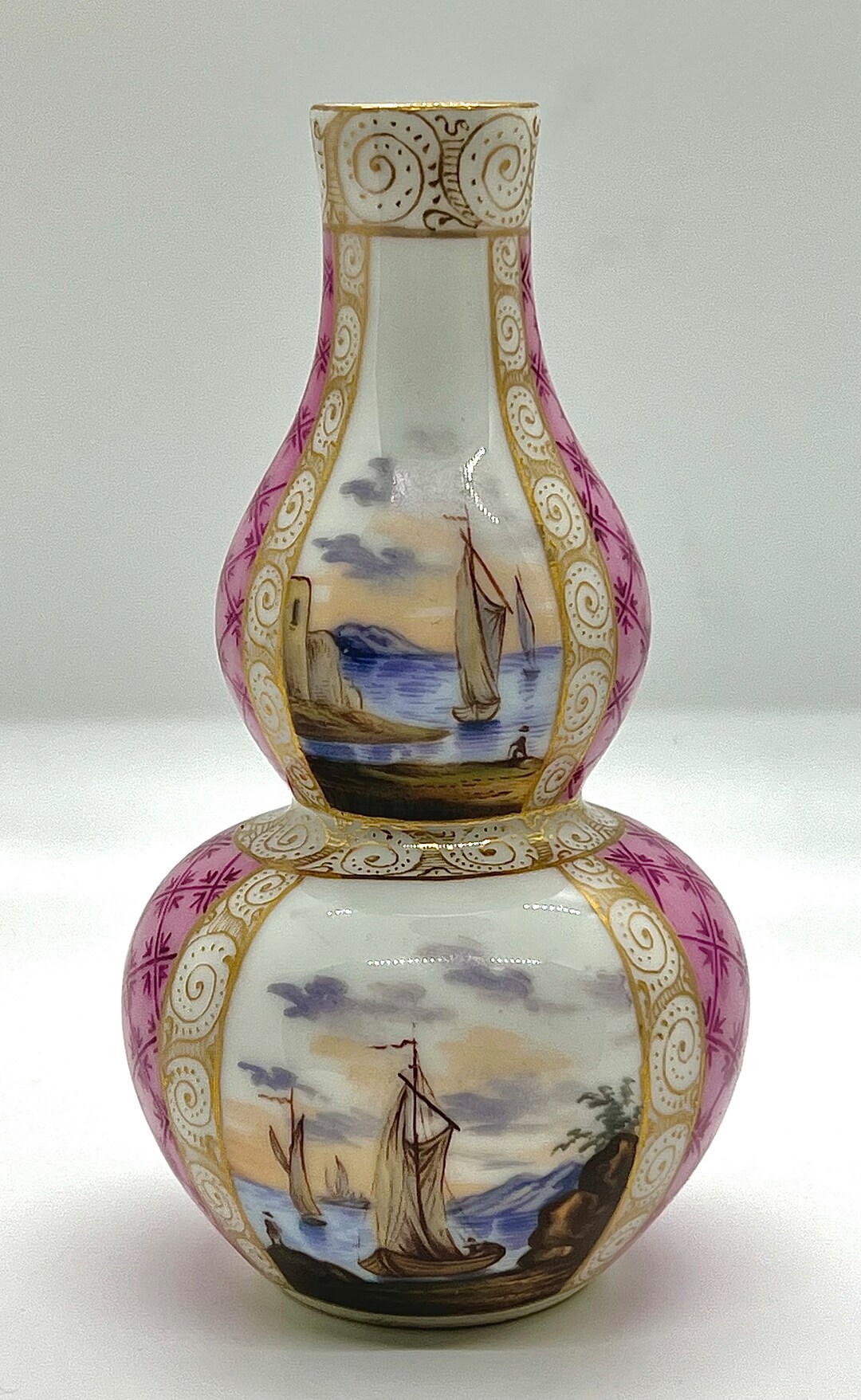 Antique Meissen Augustus Rex Vase: Hand-painted Nautical Scene