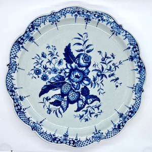 Antique Royal Worcester Plate: 18th Century Blue & White Pinecone Ceramic