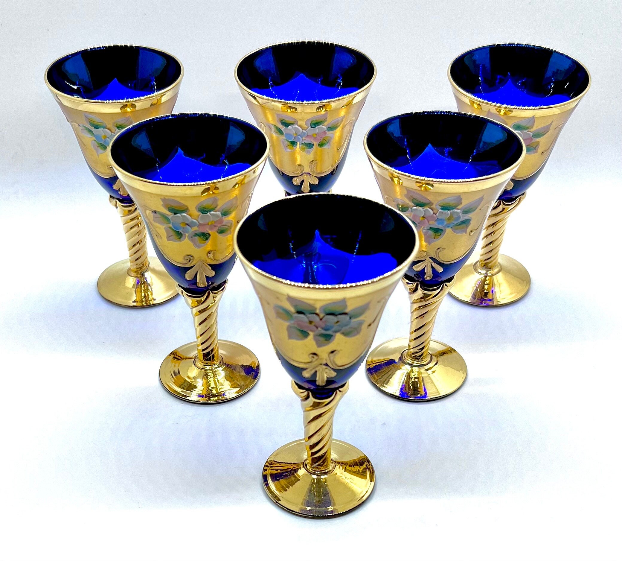 ムラーノグラス | ヴィンテージ シェリーグラス 6 個 | ブルー