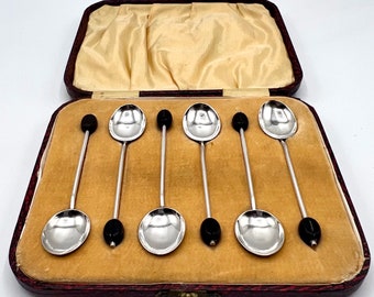 Antike Sterling Silber Kaffeebohne Teelöffel, Vintage Teelöffel Set, Punziert Birmingham 1924