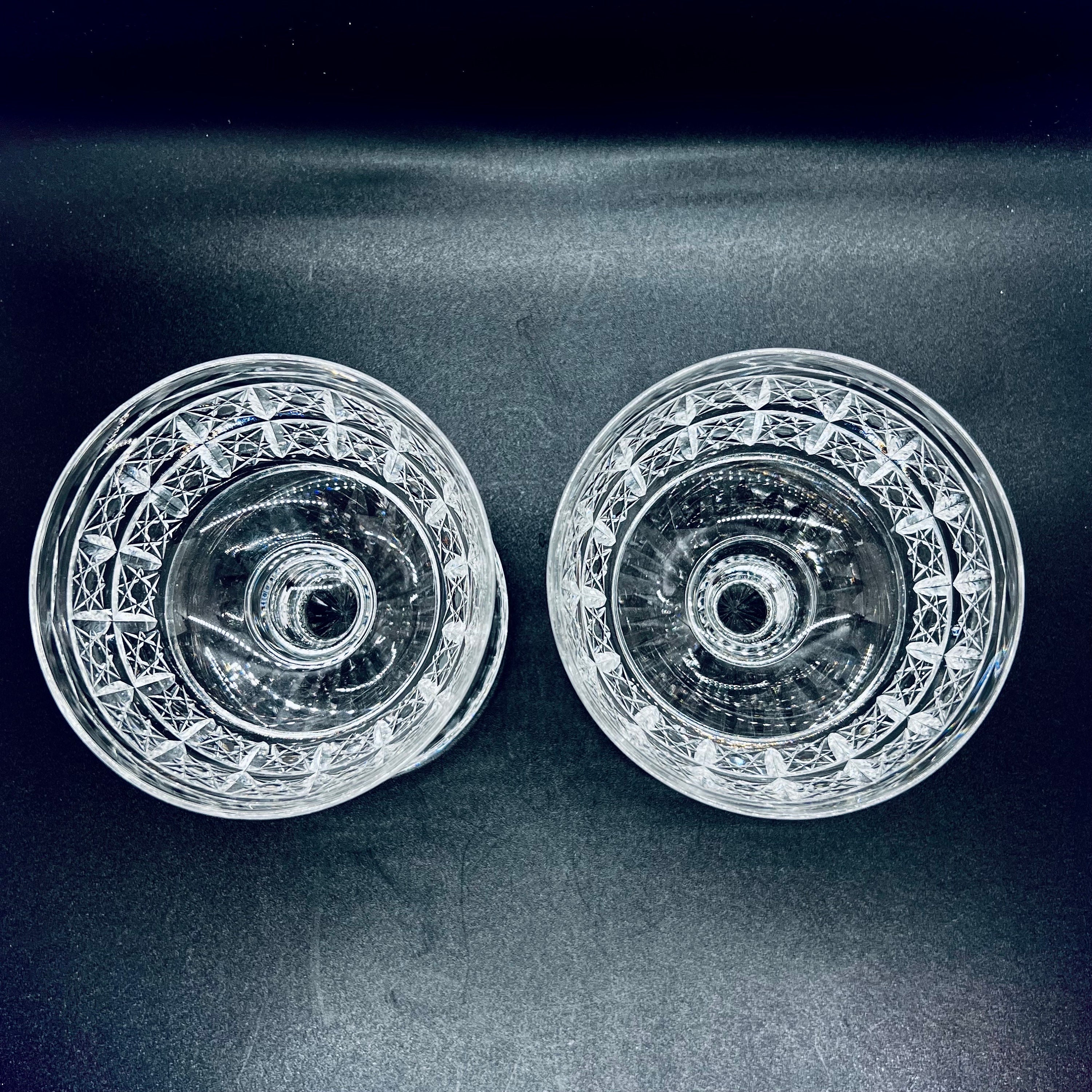 VINTAGE SAUCER GLASSES | 2 Rare Webb Crystal Coupe Glasses