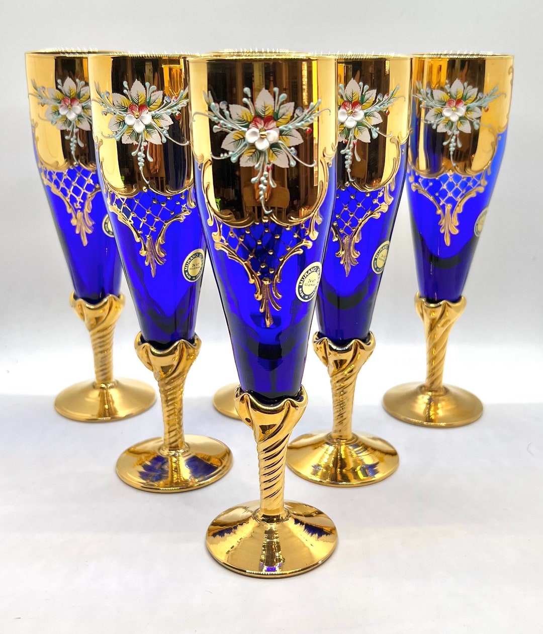 VINTAGE MURANO Champagne FLUTES Murano Flute Glasses Etsy