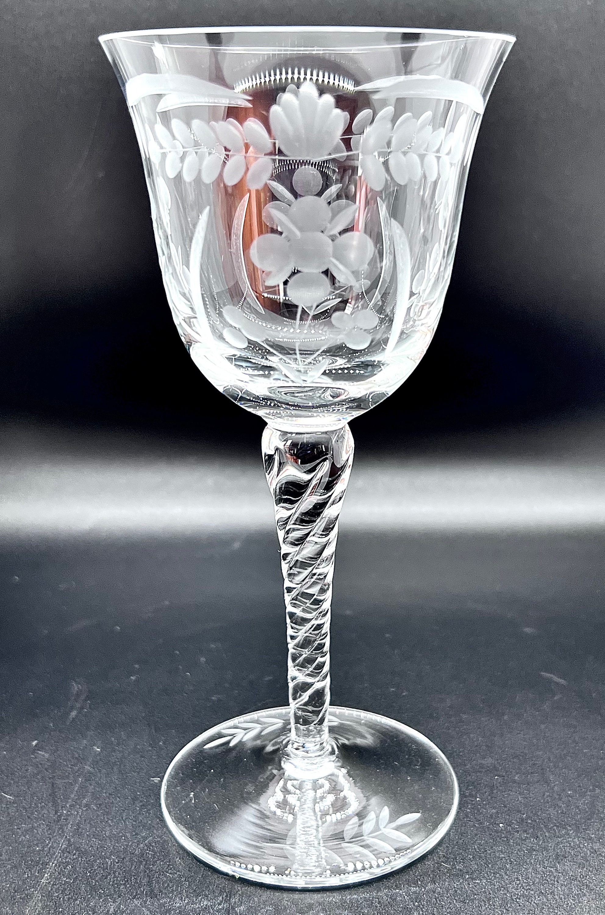 ANTIQUE ETCHED WINE Glasses 6 Vintage White Wine Glasses With Spiral