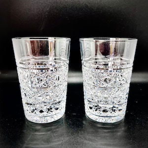 Vintage Webb Crystal Whiskygläser: Sherdose Hobstar Cut, 2er Set