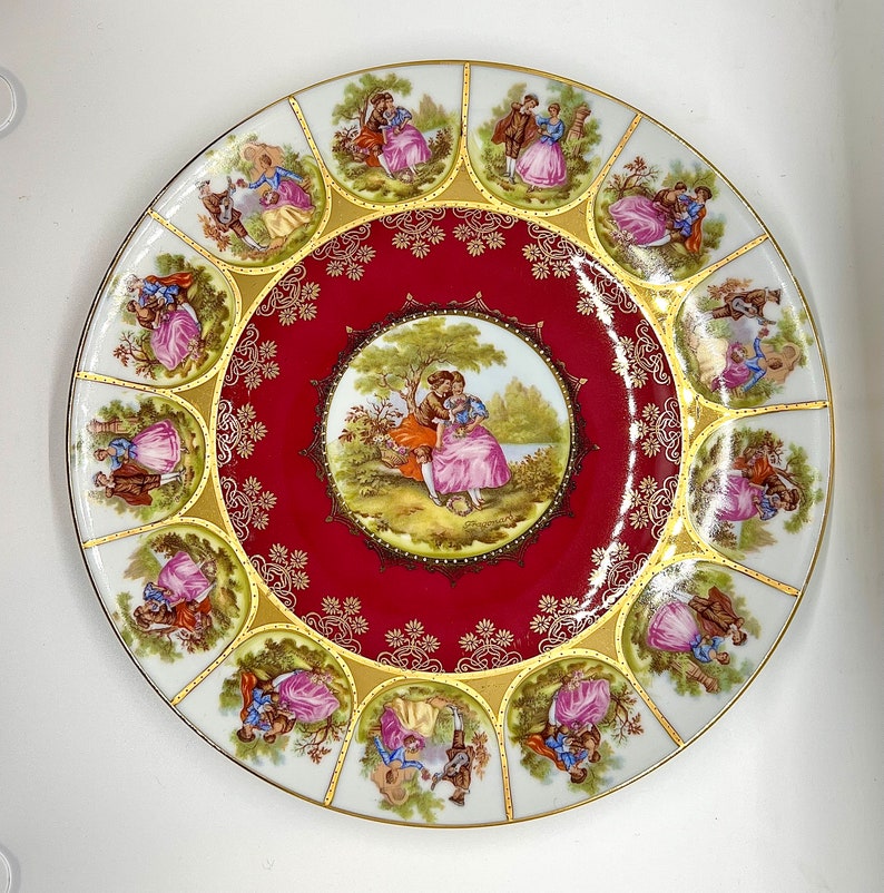 Vintage Plate Bordeaux Gilded Fragonard, Love Story Plate JWK