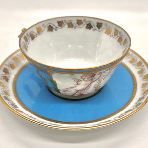 Antique Sevres Porcelain Cup and Saucer: King Louis Philippe Cherub Teacup, 1846