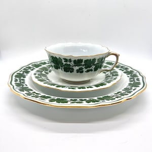 Antique Meissen Tea Set Trio: Gilded Green Ivy, c.1900