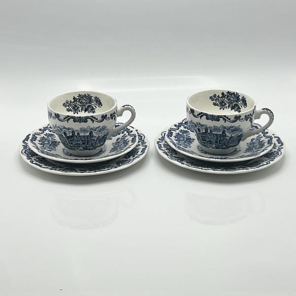 BLUE WHITE TEA Trios – Enoch Wedgwood, Royal Homes of Britain Cup and Saucers
