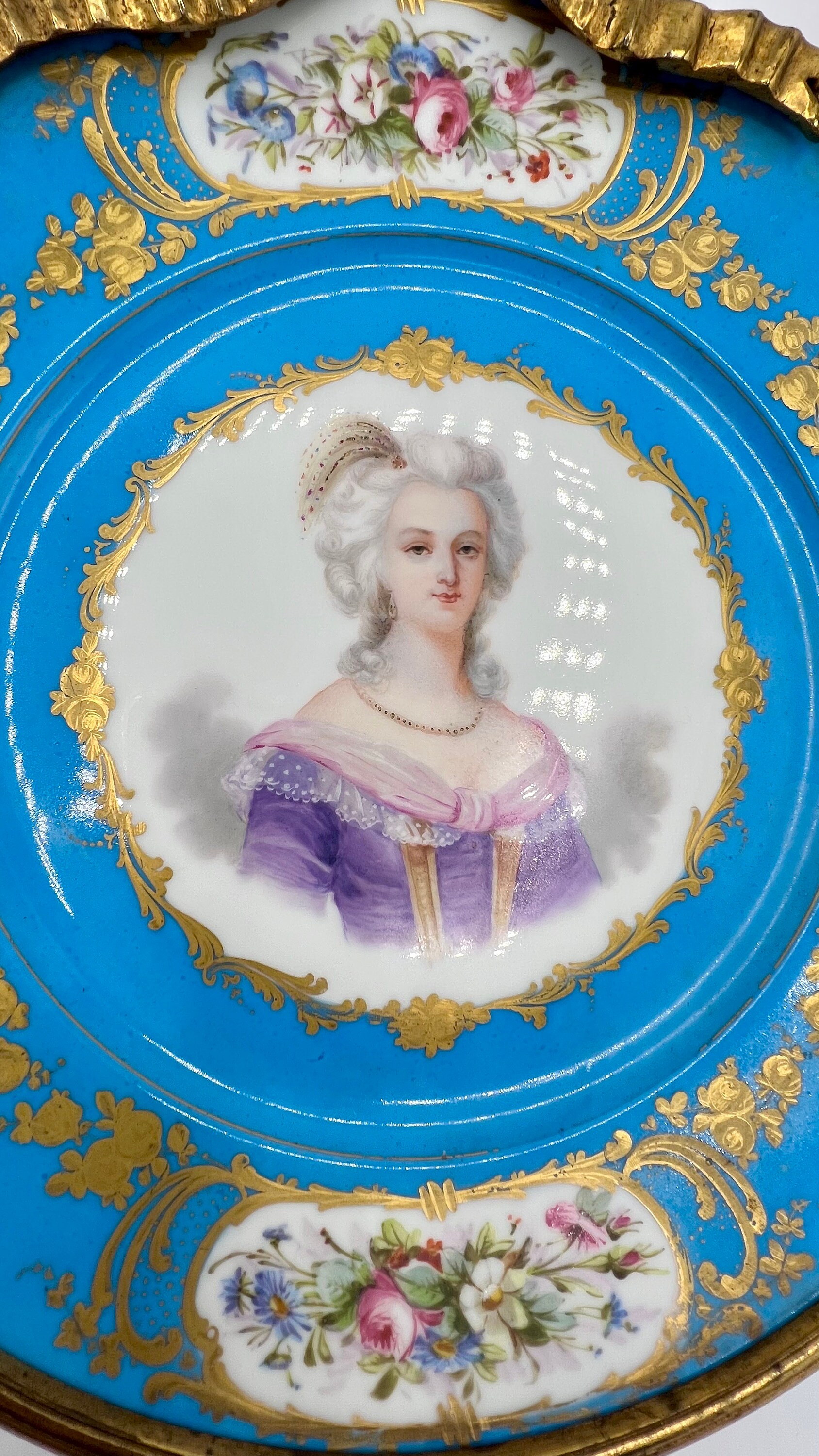フランスの肖像画 磁器皿 手描き セーヴル様式 マリー・アントワネット