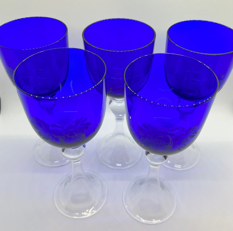 VINTAGE WINE GLASSES 5 Rare Blue Crystal Glasses Hollow Etsy