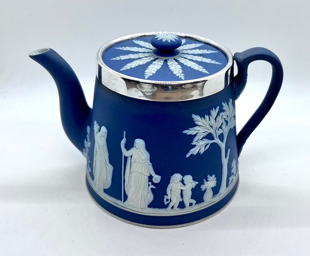 WEDGWOOD JASPERWARE TEAPOT Antique Wedgwood Teapot Victorian Hallmarked