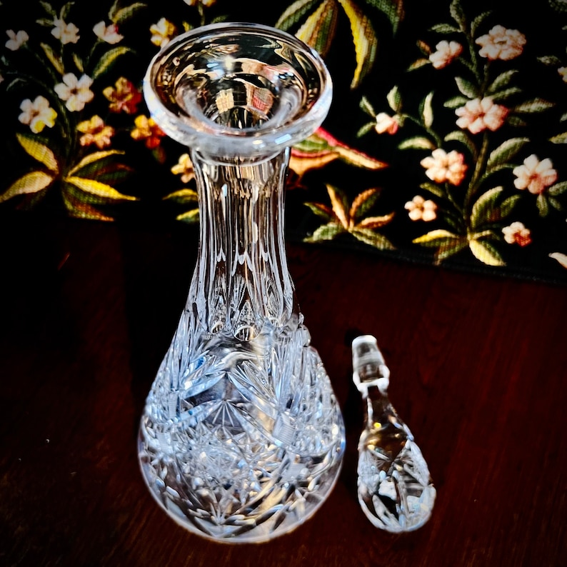 Vintage Bohemian CUT CRYSTAL DECANTER Hobstar Cut, Diamond Cut Tall