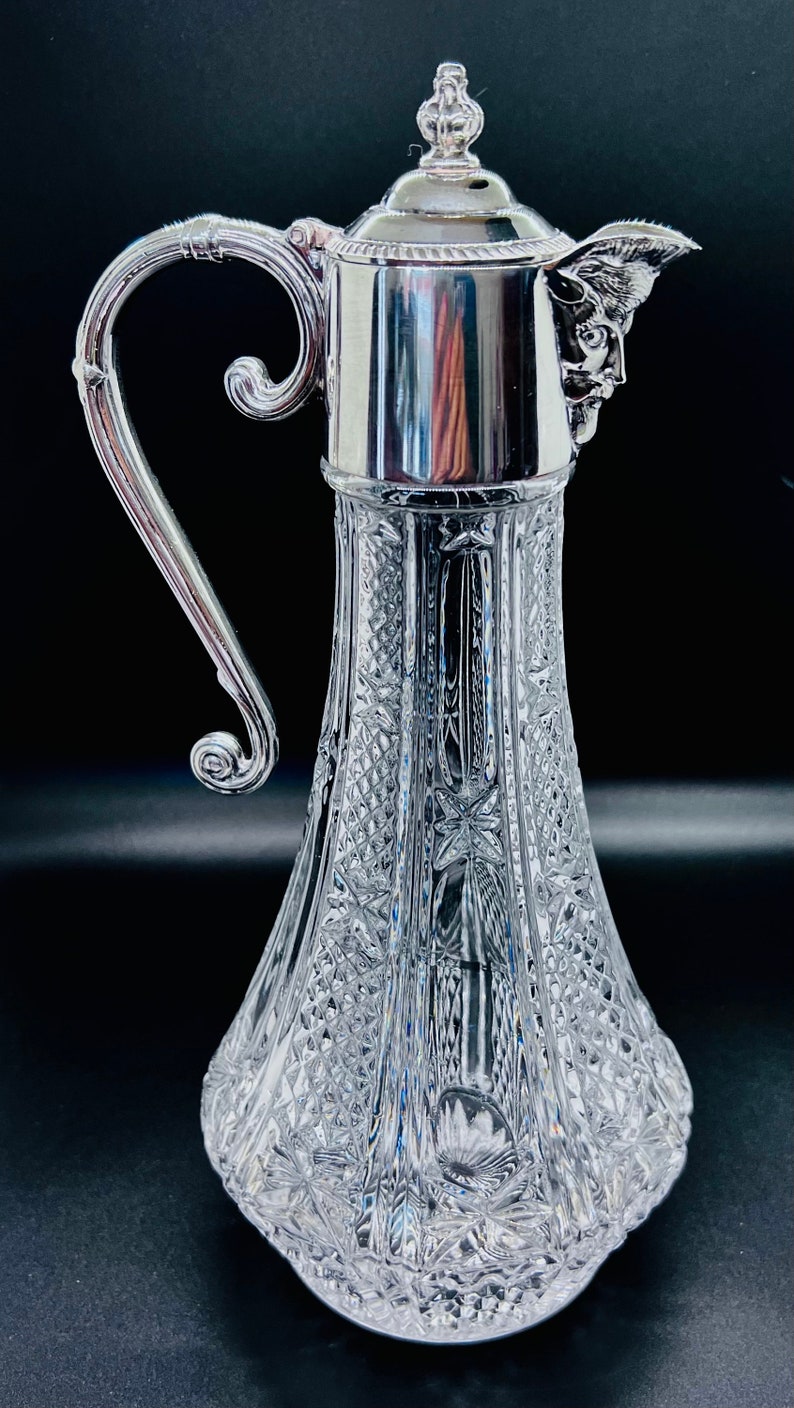 ANTIQUE CLARET DECANTER Vintage Glass Pitcher With Silver Etsy UK