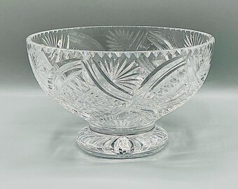 Bol vintage sur pied en cristal au plomb : motif vague découpé en étoile, décoration Mid-Century
