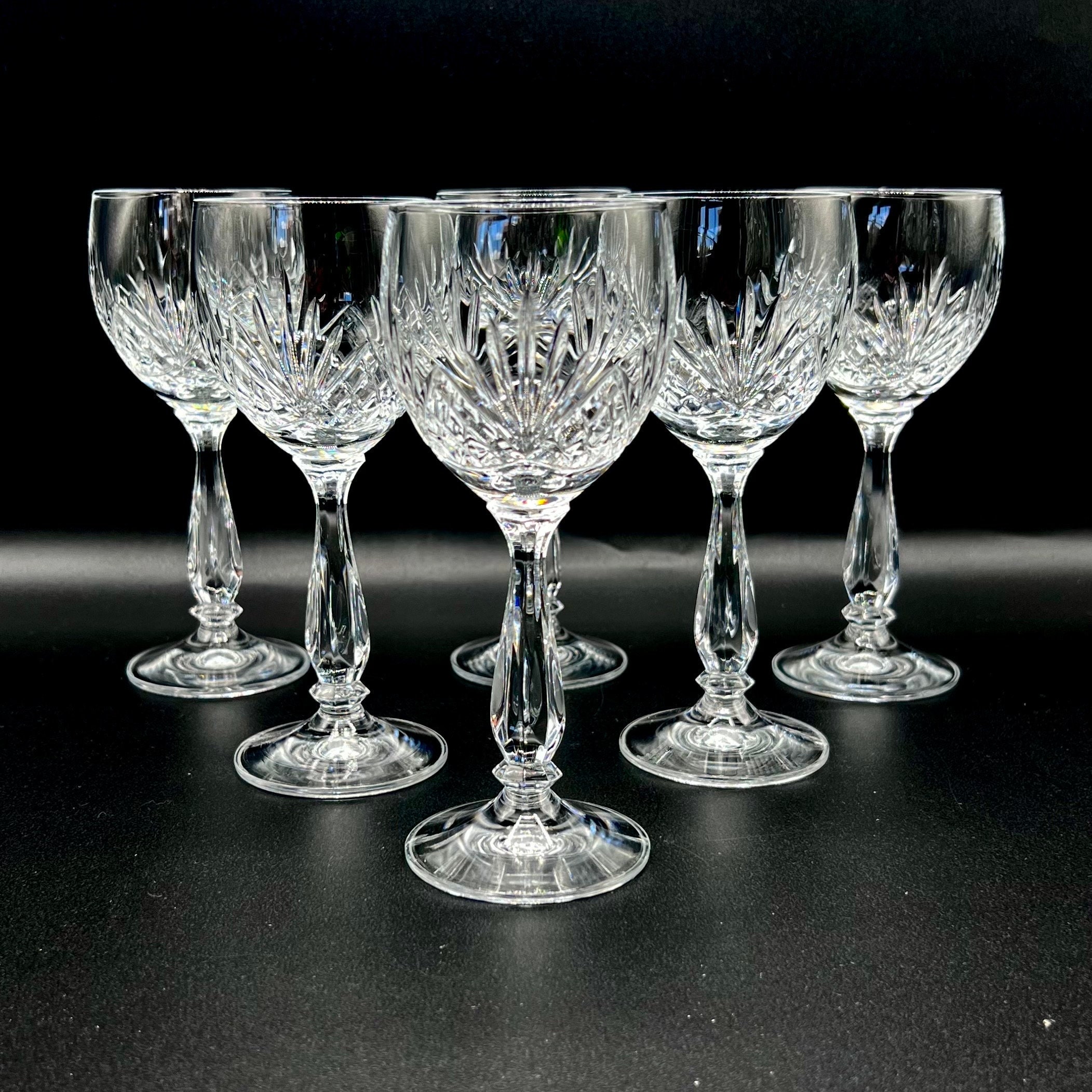 ヴィンテージハンドカットガラスボヘミアンクリスタル 1970年 ヴィンテージ ボヘミアン クリスタル ワイングラス - 6個セット