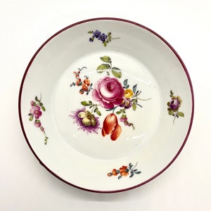 Kungligt Wienerporslinsfat: Antika handmålade Dresdenblommor, ca 1850