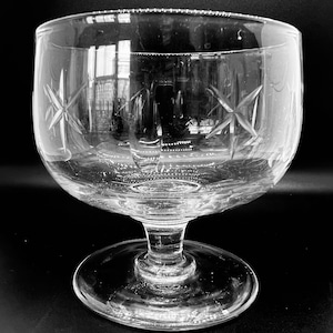 Antique Etched Glass Sugar Bowl: 19th Century Handblown England