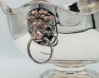Lion Mark Sterling Silver Bowl 細工みてね♥ Large Georgian Style Silver-plated Bowl: Lion Mask Handles