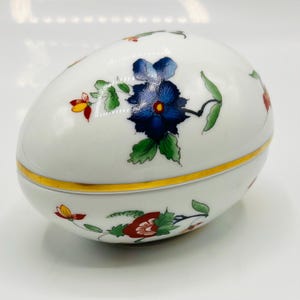 VINTAGE LIMOGES Ei-förmige BOX - große handbemalte florale Porzellanschale mit vergoldetem Rand, Frankreich