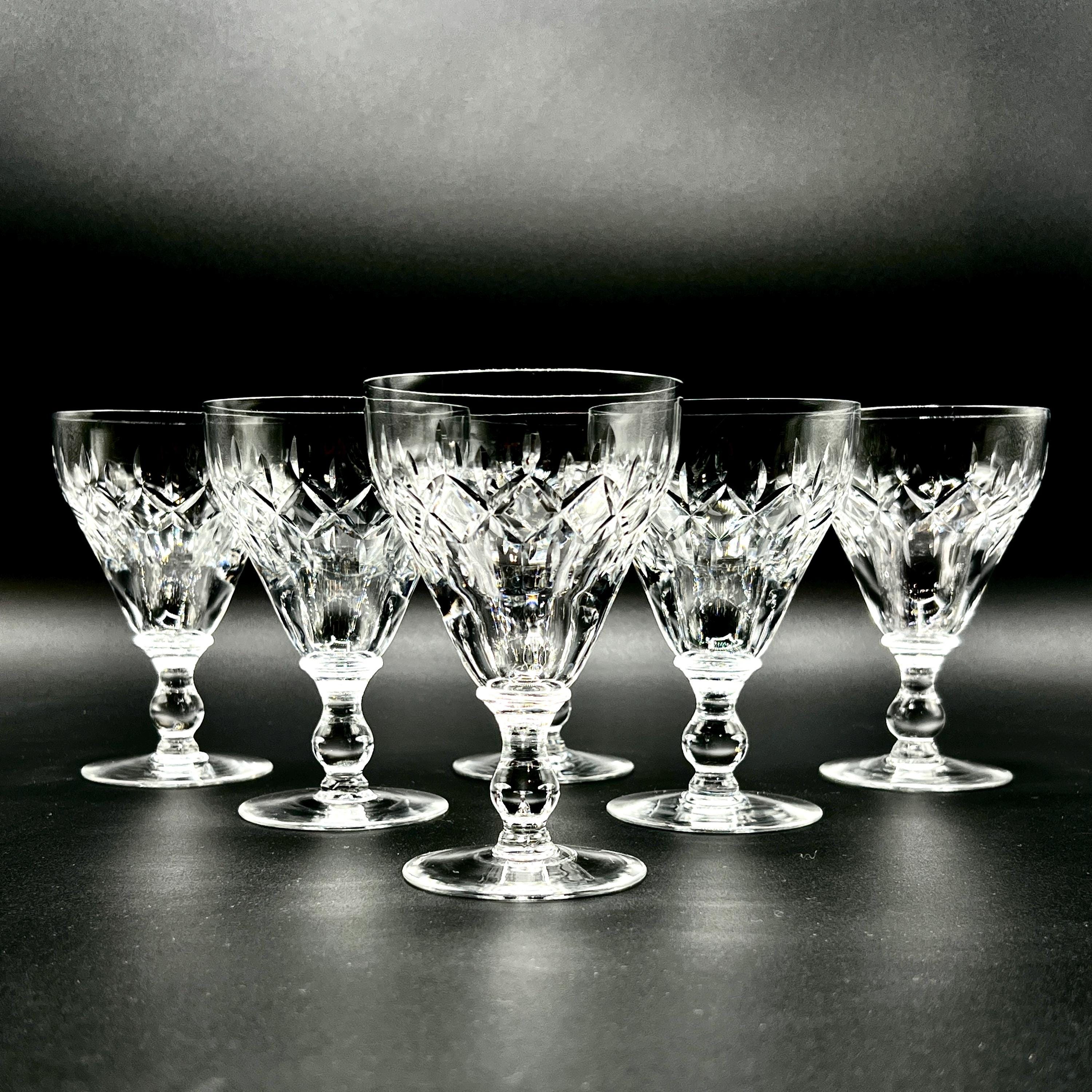English Cut Crystal Wine Glasses Short Stem Goblets Vintage Set of