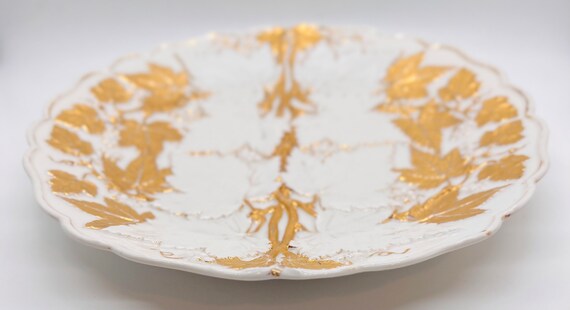 23cm マイセン MEISSEN ゴールドレリーフ キャビネットプレート Meissen Porcelain Plate: Vine Relief & Gold Leaf Gilded Cabinet