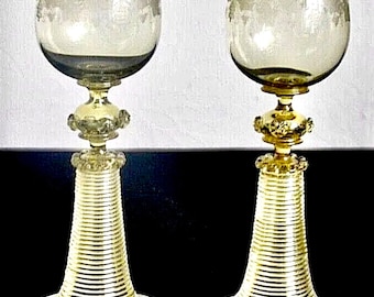 Roemer Hock Weingläser: Geätzte Bernstein Citrine, 2er Set