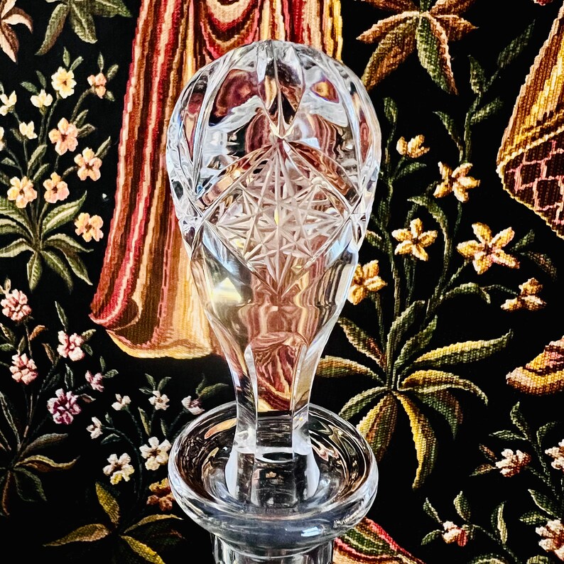 Vintage Bohemian CUT CRYSTAL DECANTER Hobstar Cut, Diamond Cut Tall