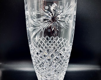Vintage Lead Crystal Vase: Diamond Cut Flower Band, Made in England