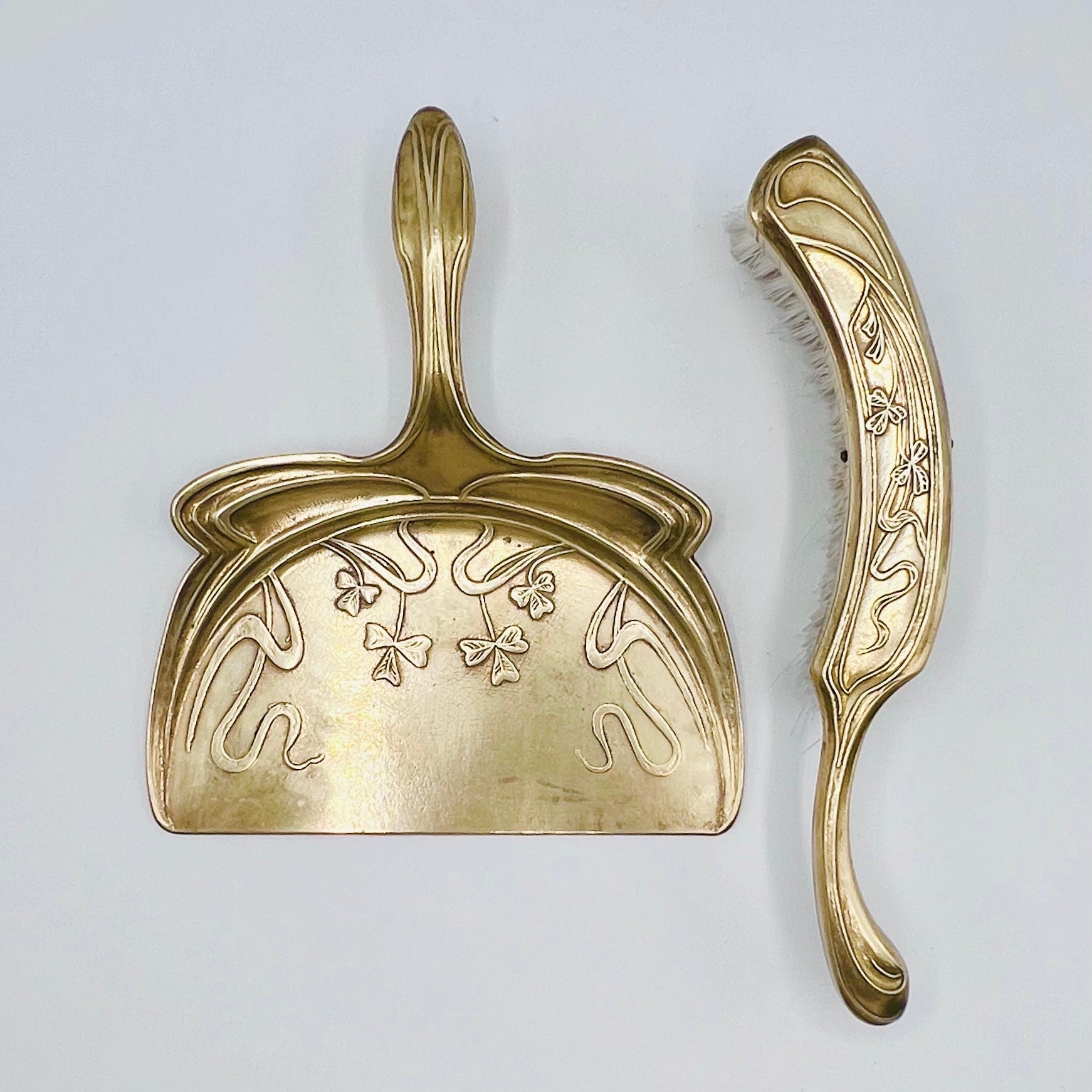 Vintage Ornate Brass Crumb Brush & Tray Table Sweeper, Art