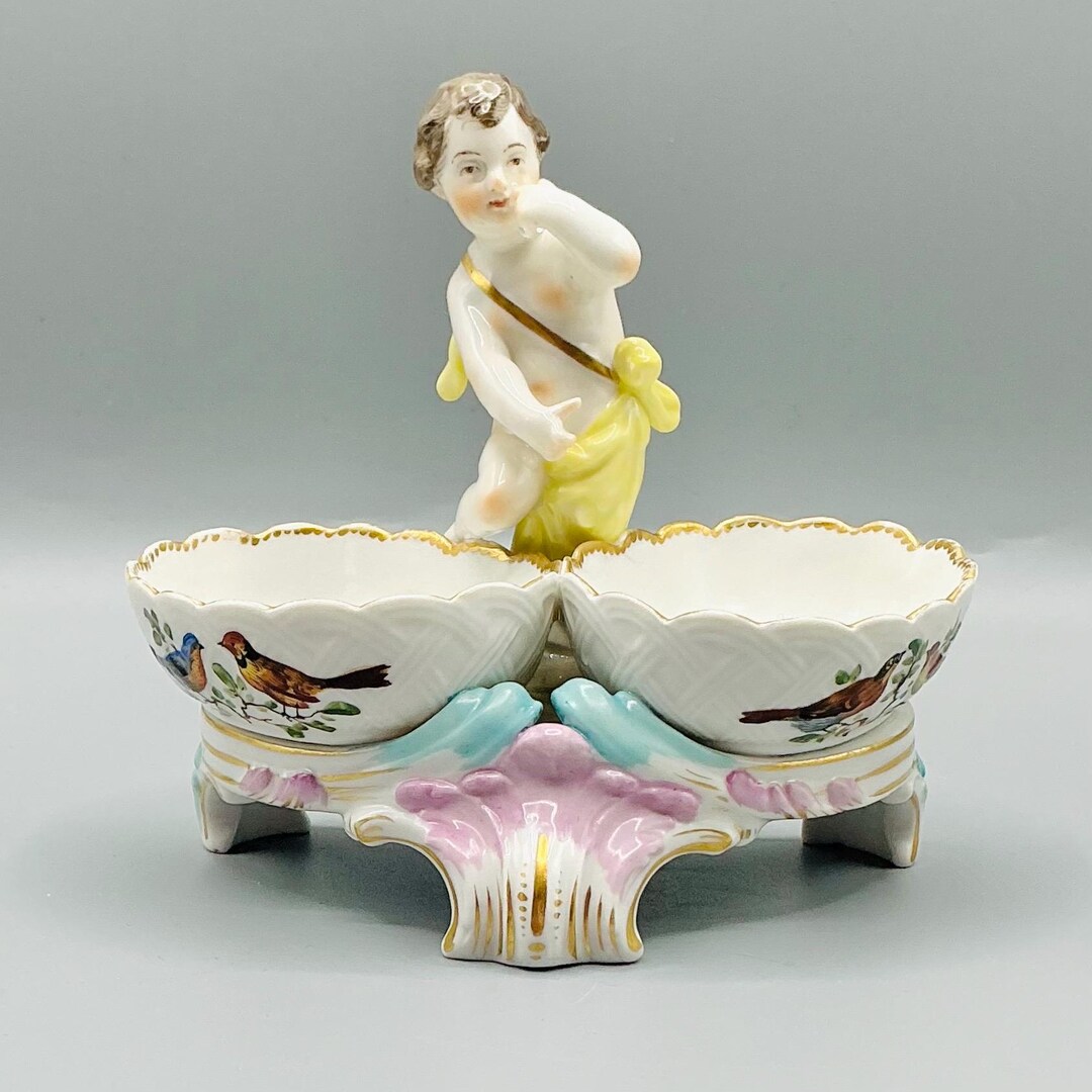 Antique KPM Porcelain SALT DISH, Rococo Style Double Cherub Design