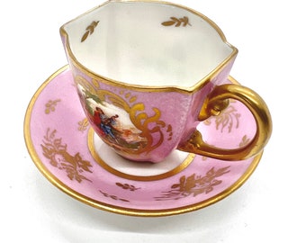 ANTIQUE SEVRES Style Porcelain Cup and Saucer, Rare Pink