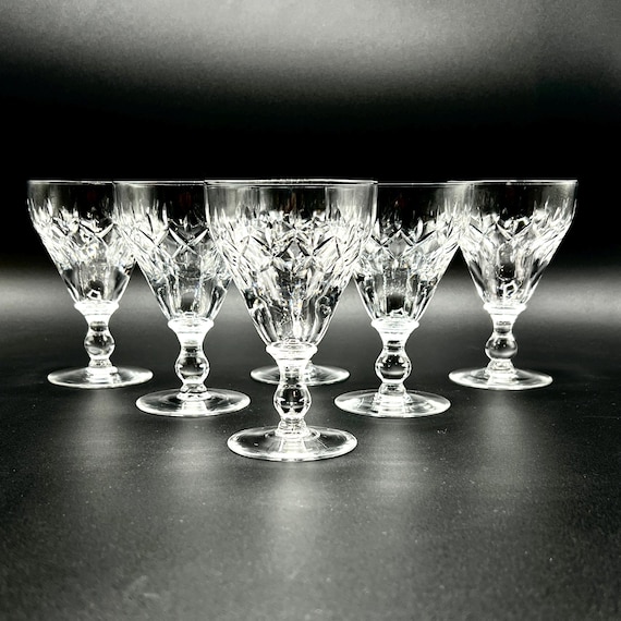 English Cut Crystal Wine Glasses Short Stem Goblets Vintage Set of 6 - Etsy