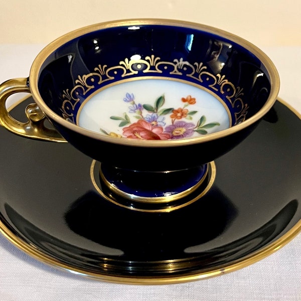 CABINET CUP & SAUCER, Blue Gold Teaset | Echt Kobalt Porcelain | Vintage German teacup | Blue and gold teaset | Made in Germany